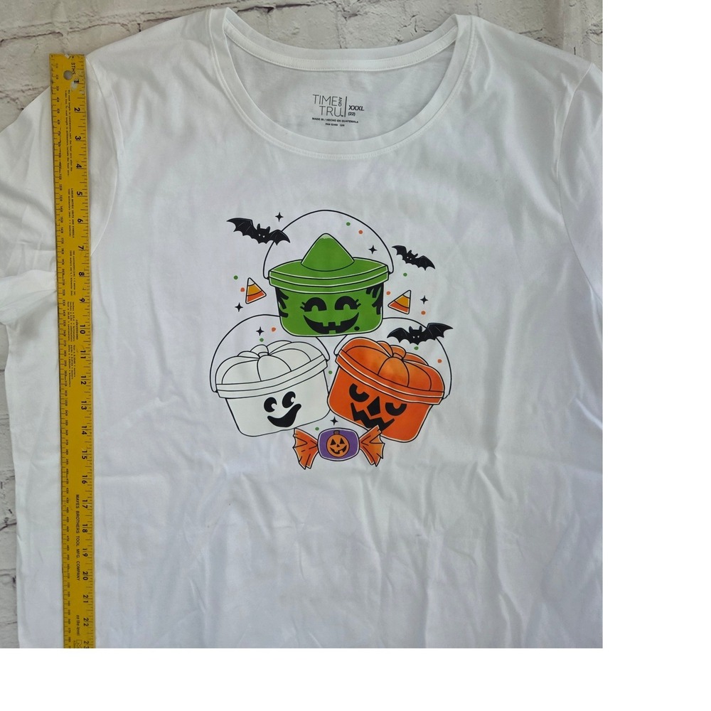 Time and Tru Womens XXXL White Vintage Halloween Pumpkin Ghost Bucket T-Shirt - Picture 2 of 3